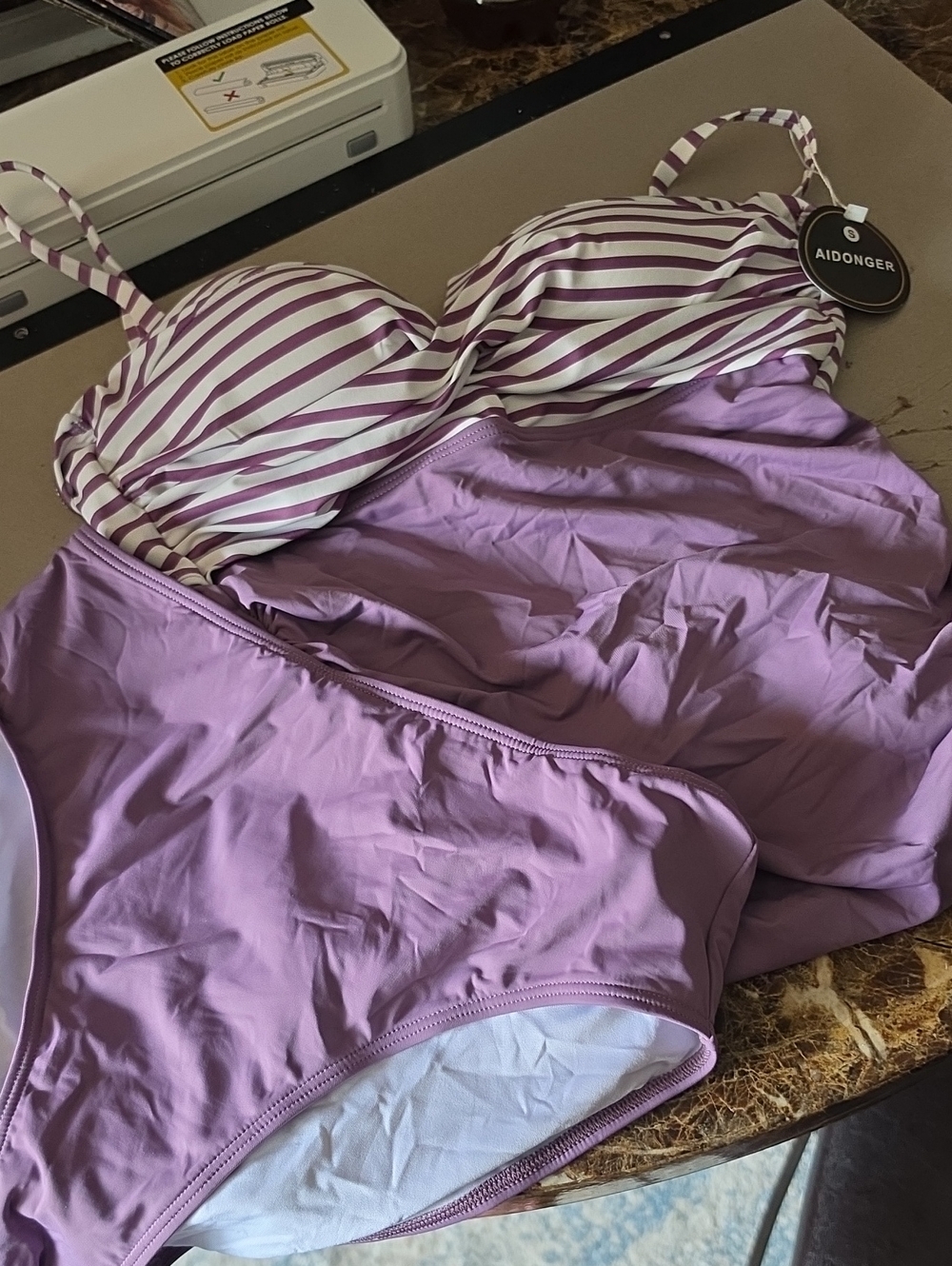 Aidonger Lavender Striped Push-Up Bikini Set